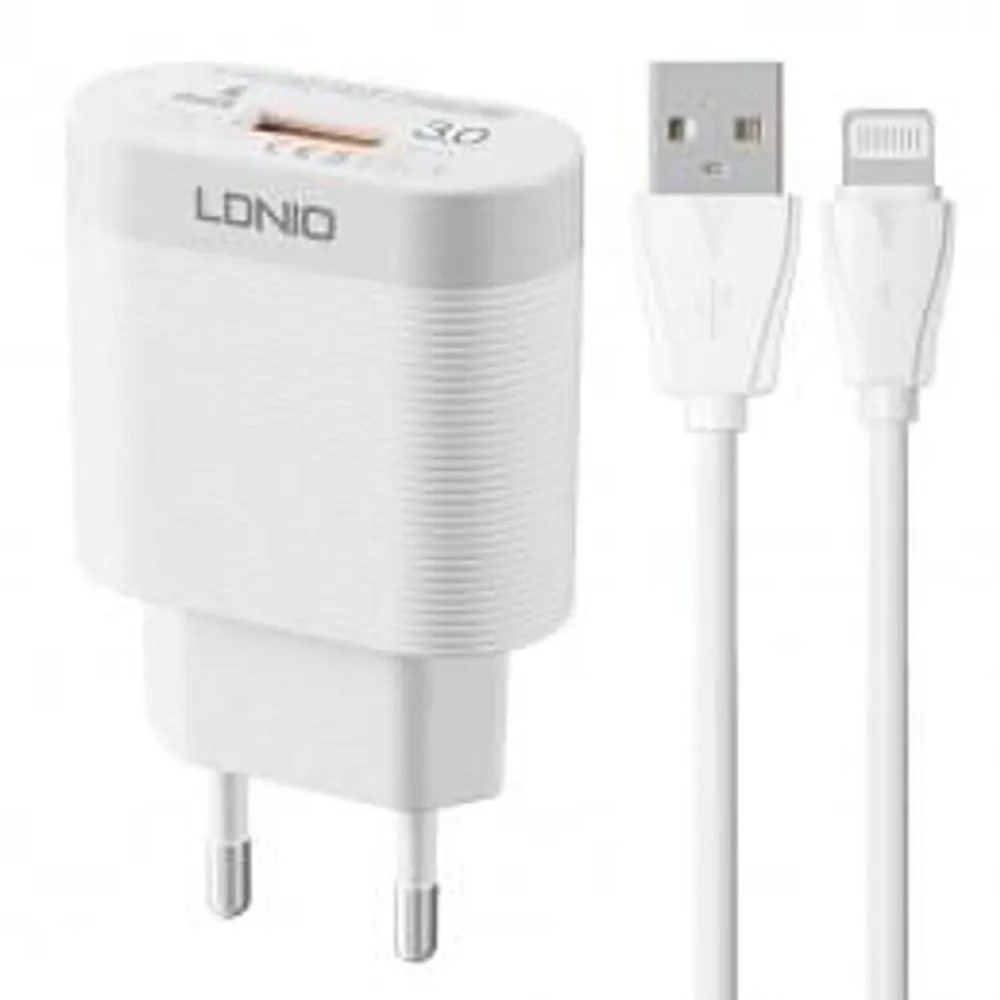 CARREGADOR COMPLETO QC3.0 USB PARA IPHONE BRANCO
